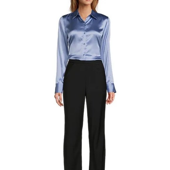 Antonio Melani Yana Button Front Point Collar  Stretch Silk Charmeuse Blouse - Picture 3 of 8